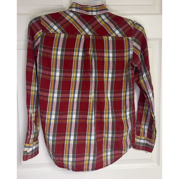 Uniqlo Long Sleeve Flannel Button Up Shirt Size S Small Red Plaid Green Stitch - Picture 2 of 7